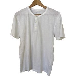AllSaints Men’s Henley Shirt Regular Fit 100% Cotton White Large